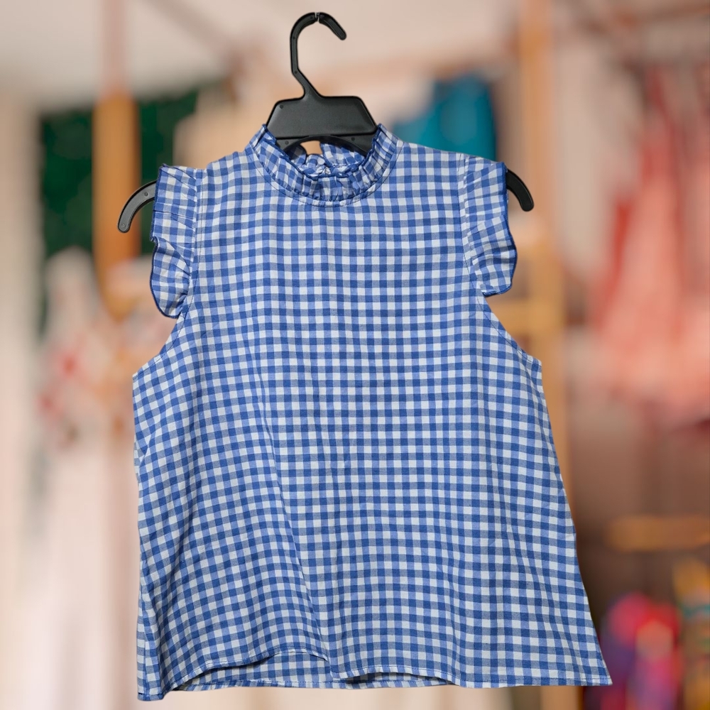Blue Gingham Sleeveless Top